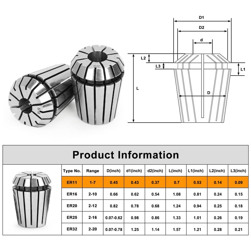 SILIVN 14pcs ER20 Spring Collet Set for CNC Engraving Machine and Milling Lathe Tool Workholding Engraving Collets (1/16",3/32",1/8",5/32",3/16",7/32",1/4",9/32",5/16",11/32",3/8",13/32",7/16",1/2") - Image 4